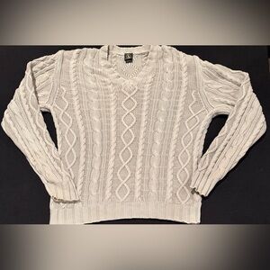 AIGLE Sweater XL Sage Green Cable Knit Pullover Long Sleeve 100% Cotton